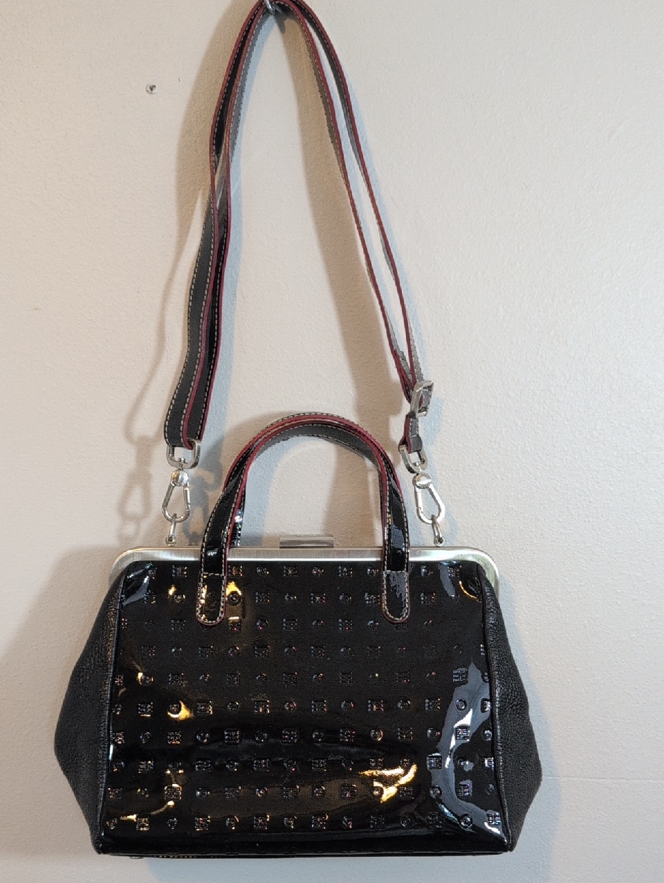 Black Patent Satchel Handbag With Detachable Strap